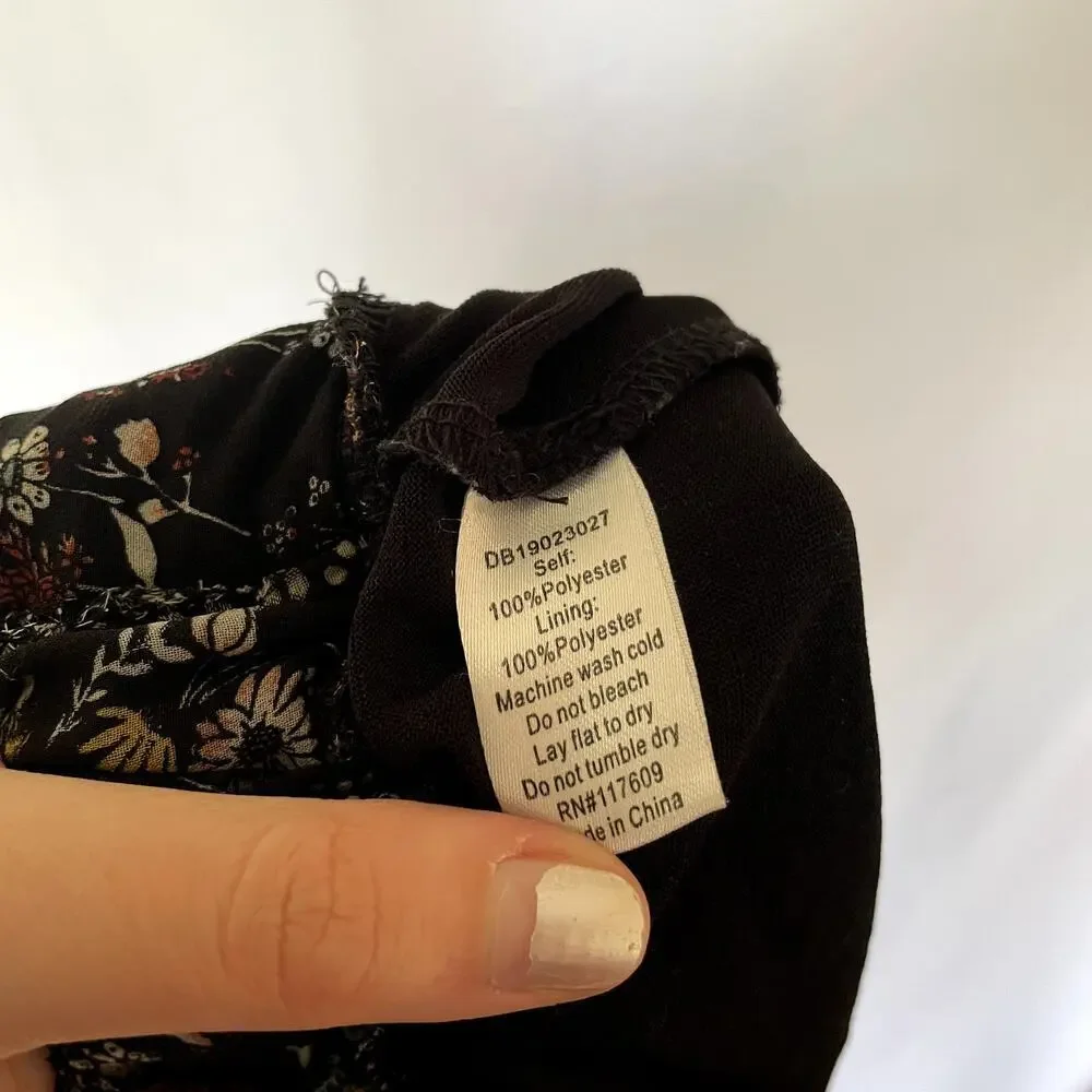 Downeast navy pink floral wide leg flowy pants women's size small lined trousers